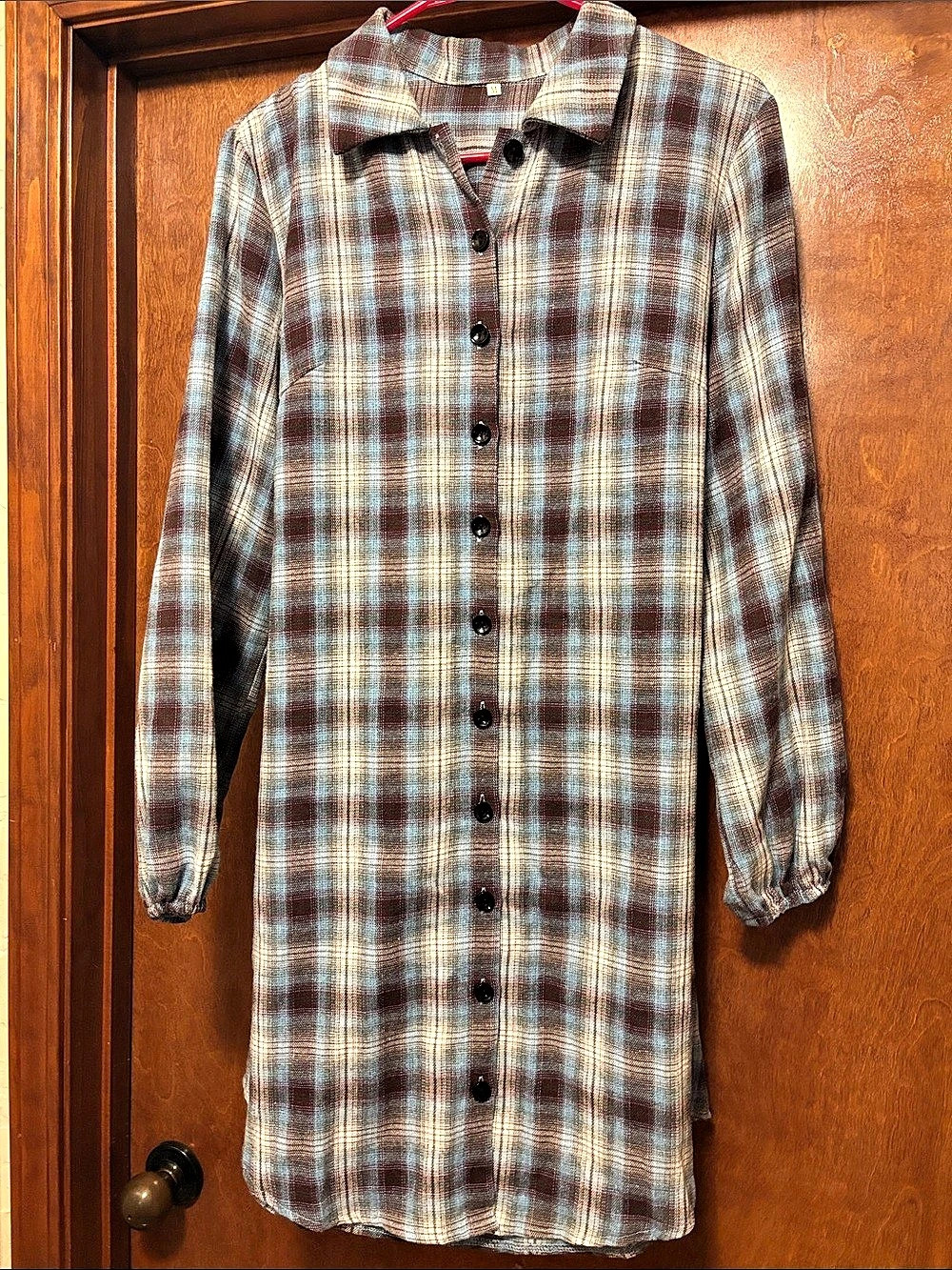 Plaid Long Sleeve Dress in Blue & Brown